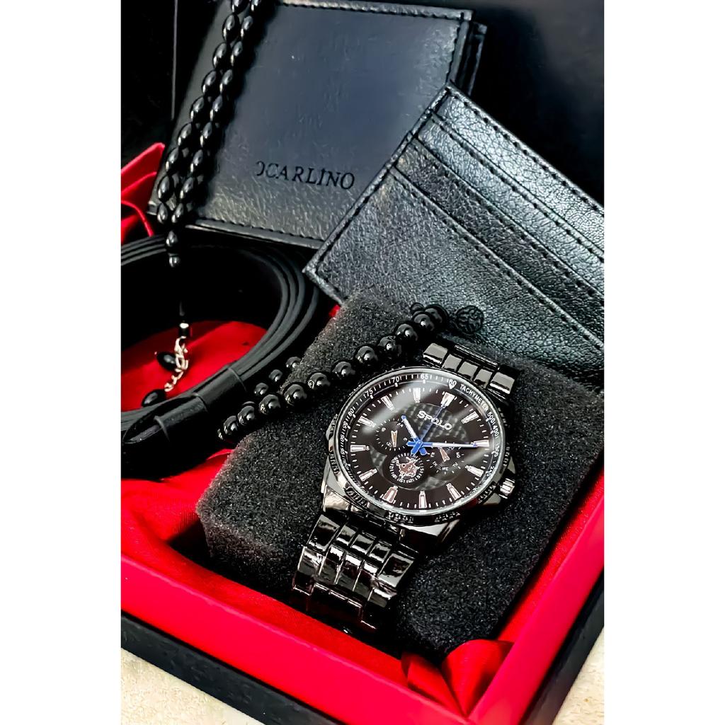 Men's Watch Card Holder Belt Wallet Prayer Beads Bracelet Suit Combination Set Gift For Lovers Engagement Special