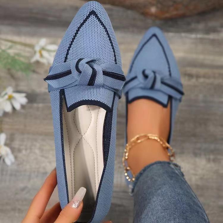 Women's Knitted Slip On Flats Breathable Comfortable Solid Color Walking Shoes Casual Pointed Toe Shoes