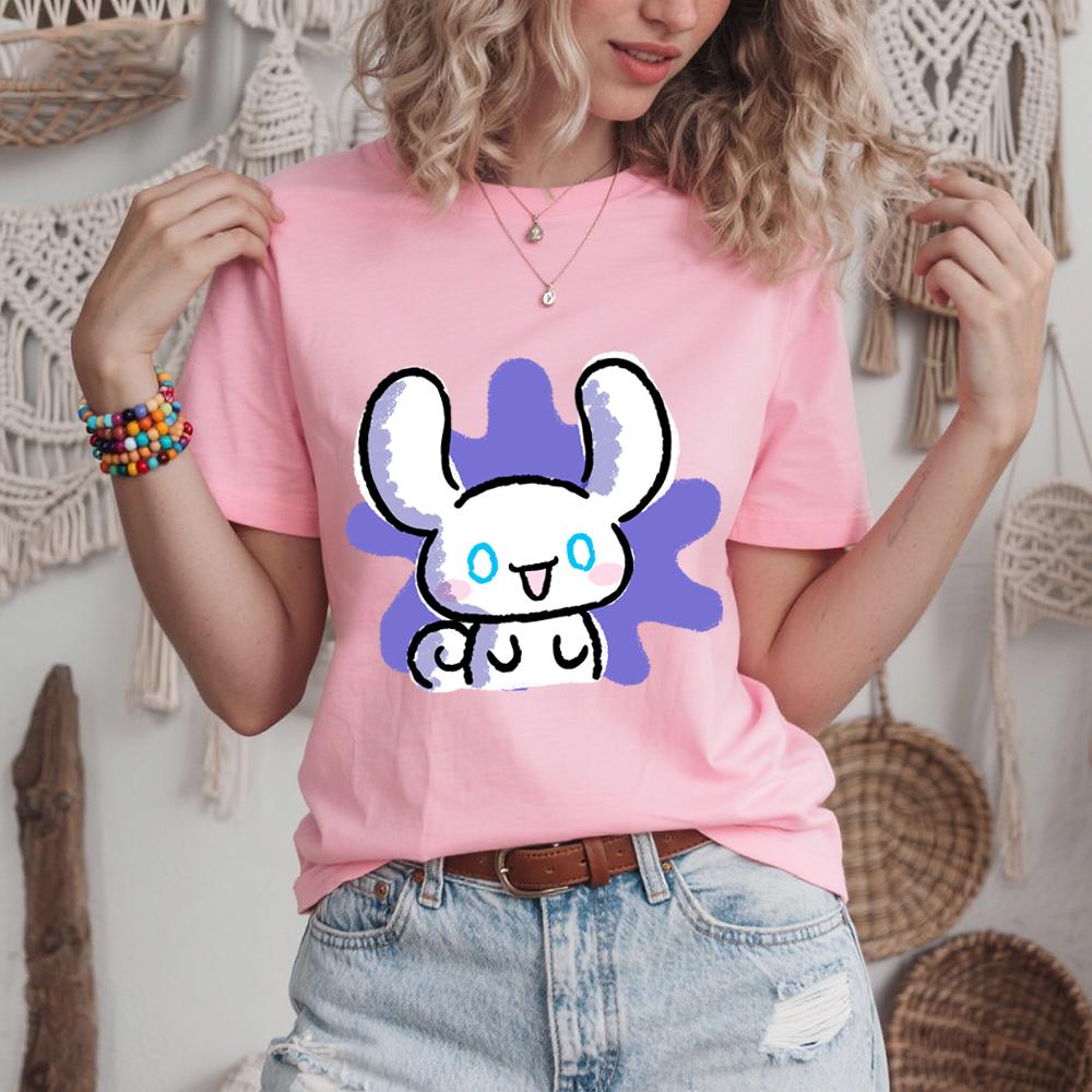 Cinnamoroll Doodle Sweetness Print Cotton T Shirt for Women Casual Soft Comfort Top 2026 Summer