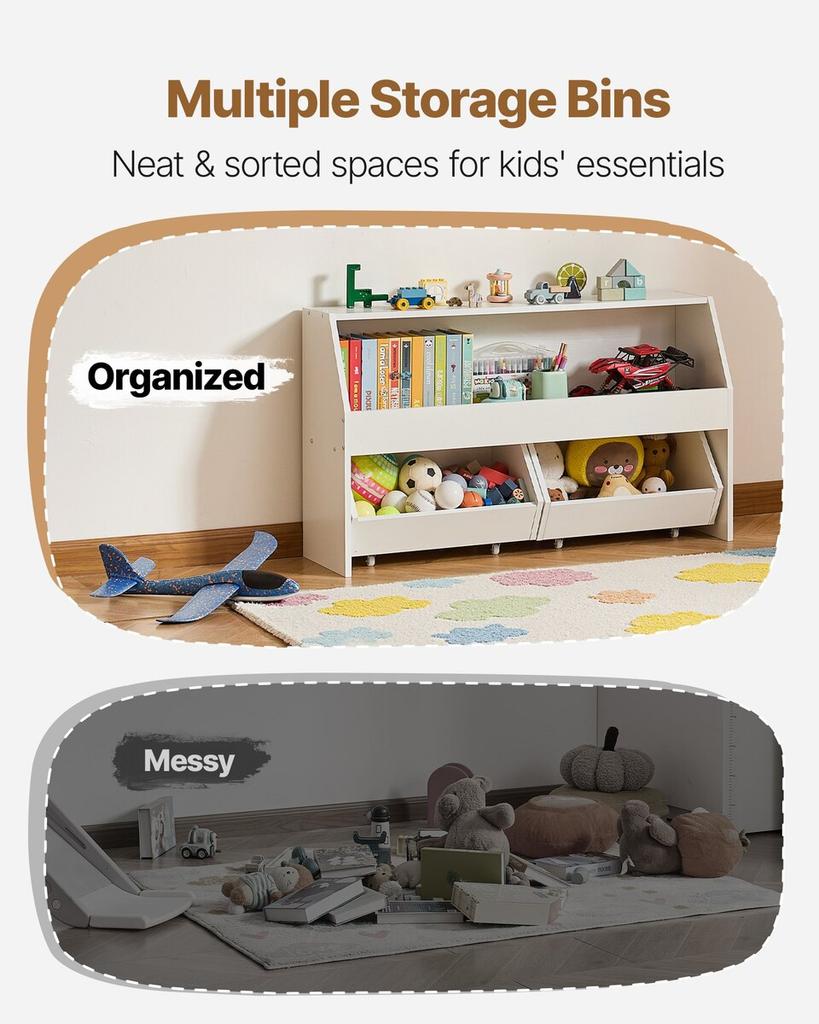 Toy Storage Organizer, Wooden Kids Bookshelf with Storage, Toy Storage Cabinet with 2 Mobile Drawers, Kids Storage Organizer for Bedroom, Nursery,