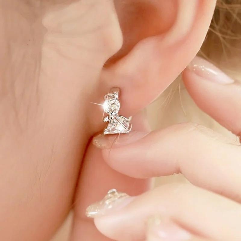 925 Sterling Silver Earrings Zircon Crystal Angel Ear Hoops for Women Jewelry Gifts