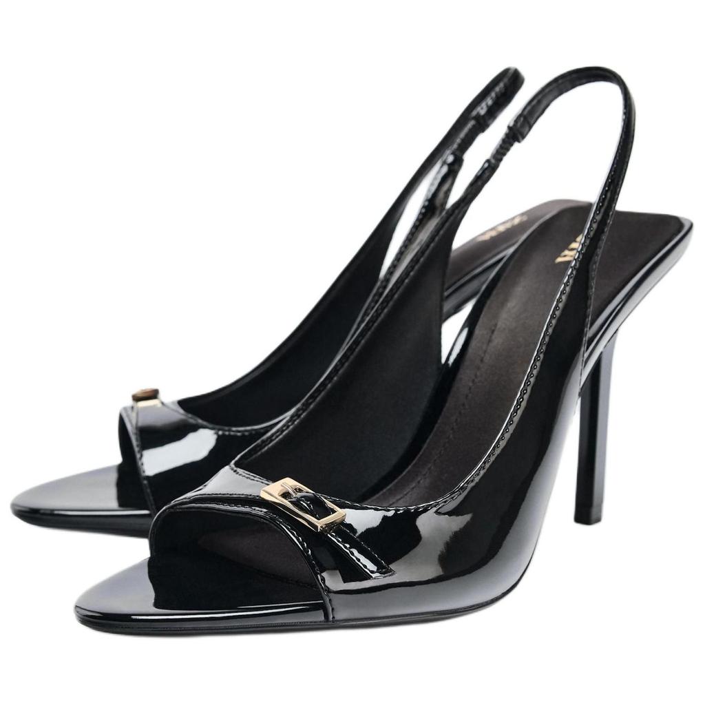 Zara Pu Elegant Open-Toe High Heel Patent Effect Pointed Toe Strap Sandals 10.5Cm Women Sandals Black 13307510-38