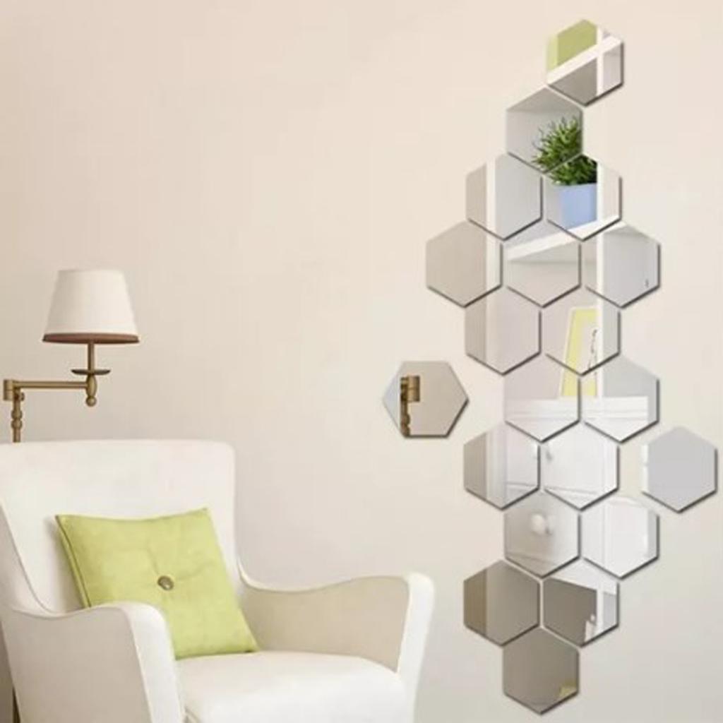 24 шт. Шестиугольные зеркальные наклейки на стену Акриловые наклейки Декорация для дома Гостиная Спальня Декор