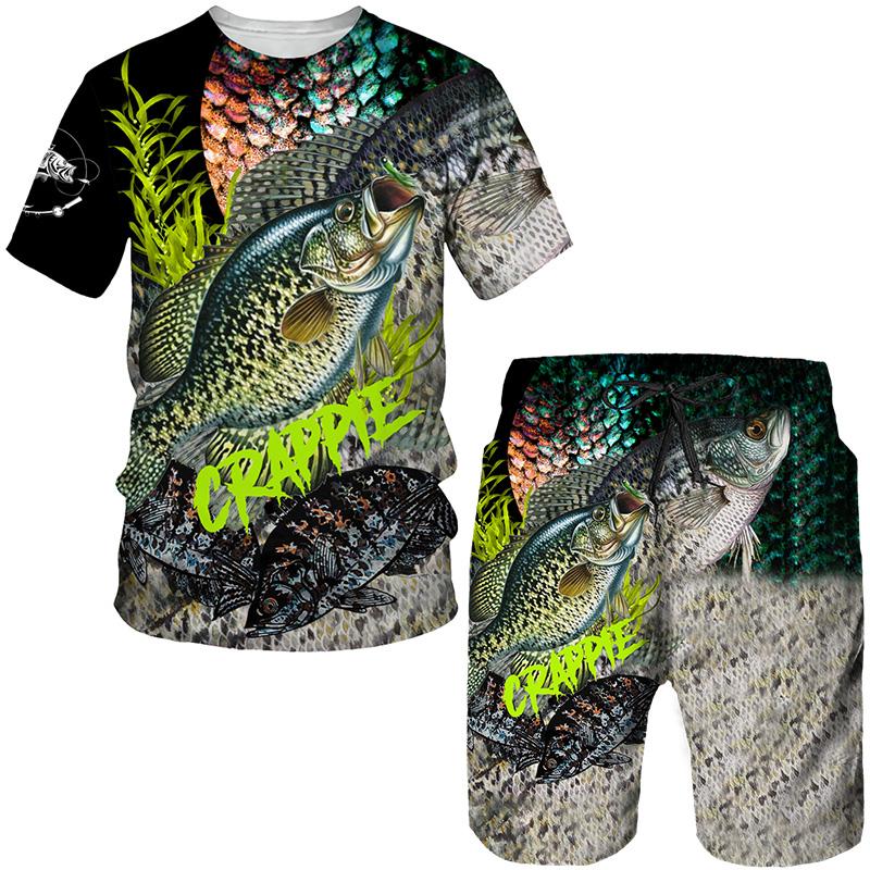 Новейшая футболка/костюм с 3D принтом животных для рыбалки Harajuku для мужчин и женщин, камуфляжная одежда для охоты и кемпинга, уличная одежда в стиле хип-хоп, комплект футболок и шорт