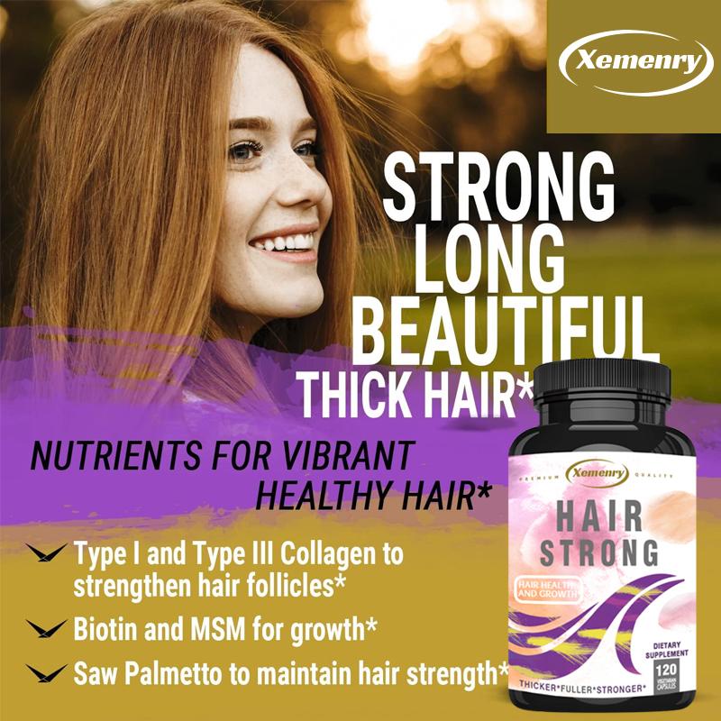 Hair Strong dietary supplement designed to support healthy hair, skin, and nails. 120 vegetarian capsules.