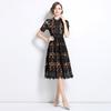 Summer Women Elegant Stand Collar Hollow Out Lace Embroidery Long Midi Party Dresses
