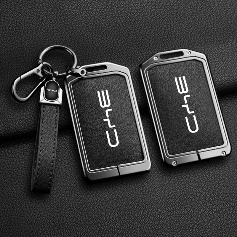 Чехол-брелок из цинкового сплава и кожи для NFC-карты и ключа автомобиля, кейс для Byd Tang Dm Han Ev Song Pro Qin Plus Dmi, аксессуары для брелока автомобиля