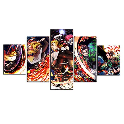 Холст без рамки, 5 шт., аниме «Убийца демонов Kimetsu No Yaiba Tanjiro Nezuko», настенные художественные постеры, картины для домашнего декора