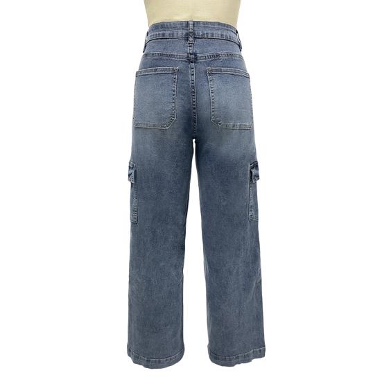 Женские джинсы-карго со средней талией, прямые, широкие, с 6 карманами, повседневные, высокоэластичные, мешковатые джинсы