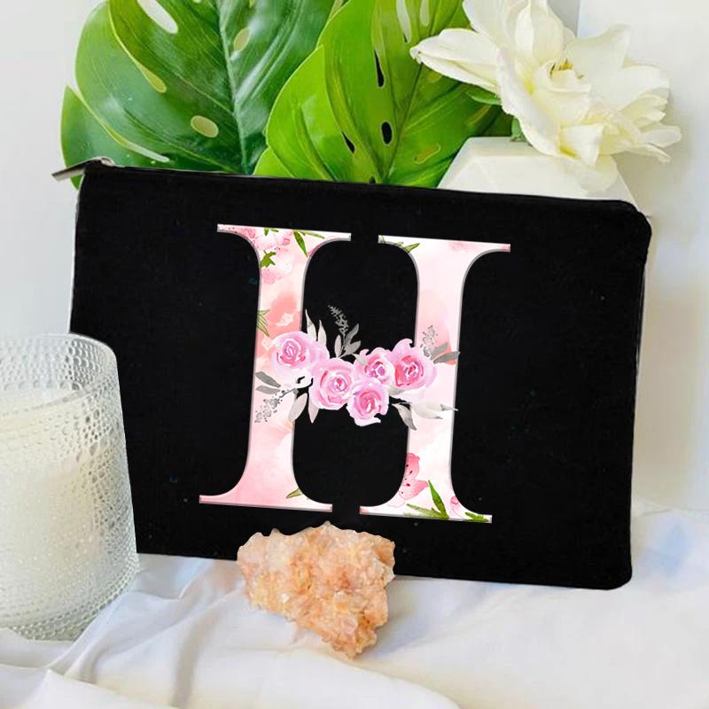 Women Bag Makeup Bag Bridesmaid Makeup Bags Floral Alphabet Print Linen Zipper Pouch Travel Organizer Case Mujer Bolsas Cosmetic