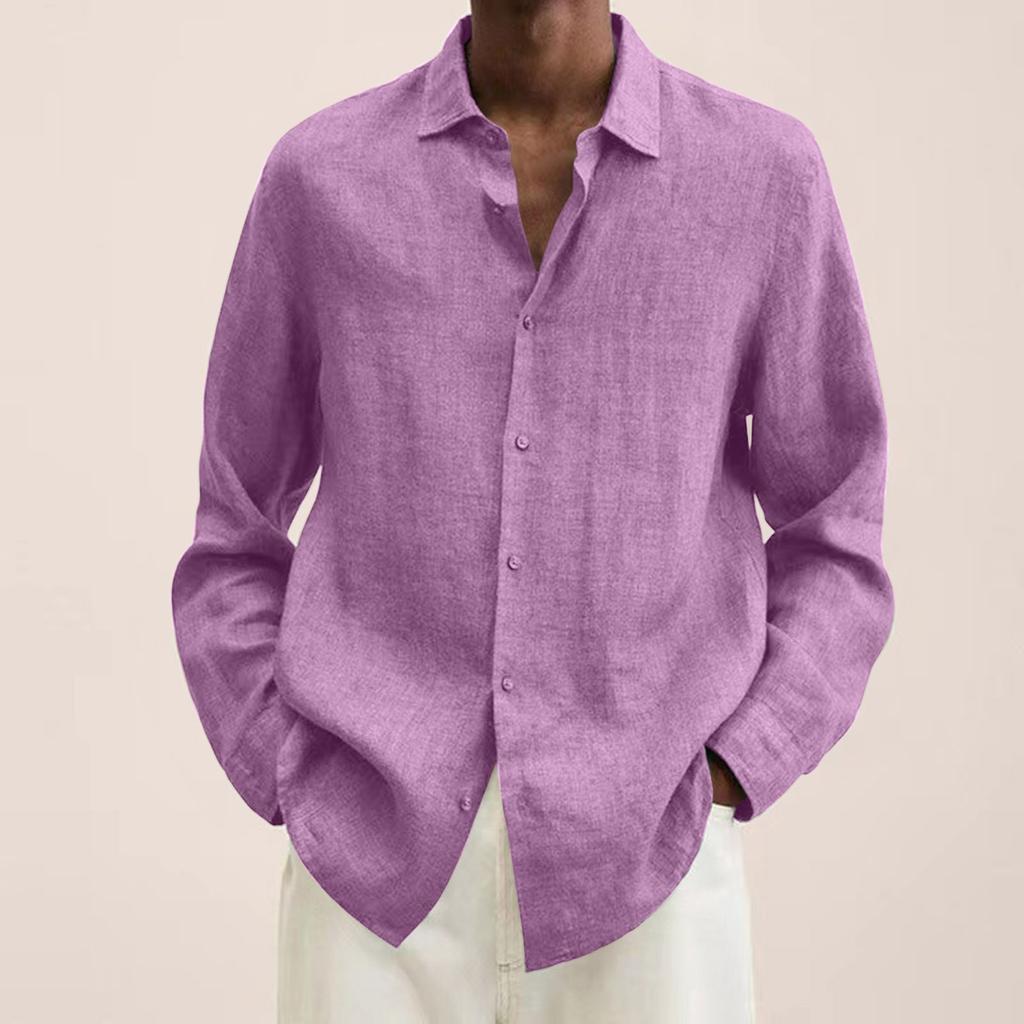 Designer Spring Summer Men's Casual Cotton Linen Solid Color Long Sleeve Shirts Loose Shirts