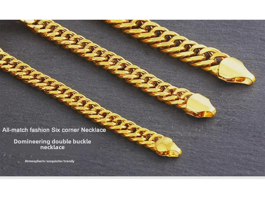 Мужское ретро-колье с двойной пряжкой из искусственного золота с отделкой вьетнамского песочного золота