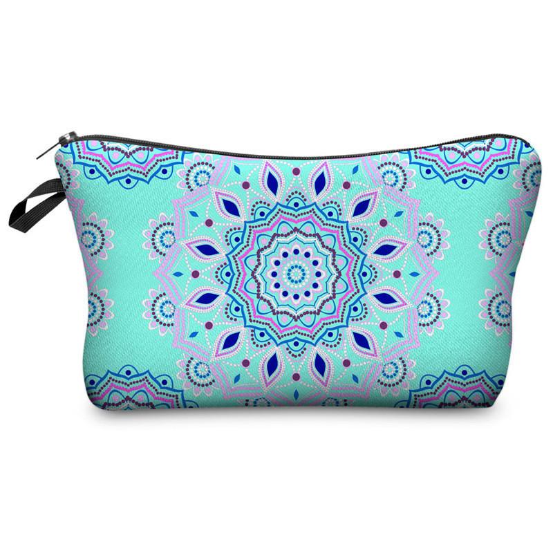 Trendy Vintage Mandala Flower Makeup Bag Handbag For Travel Polyester Lining Various Color Options
