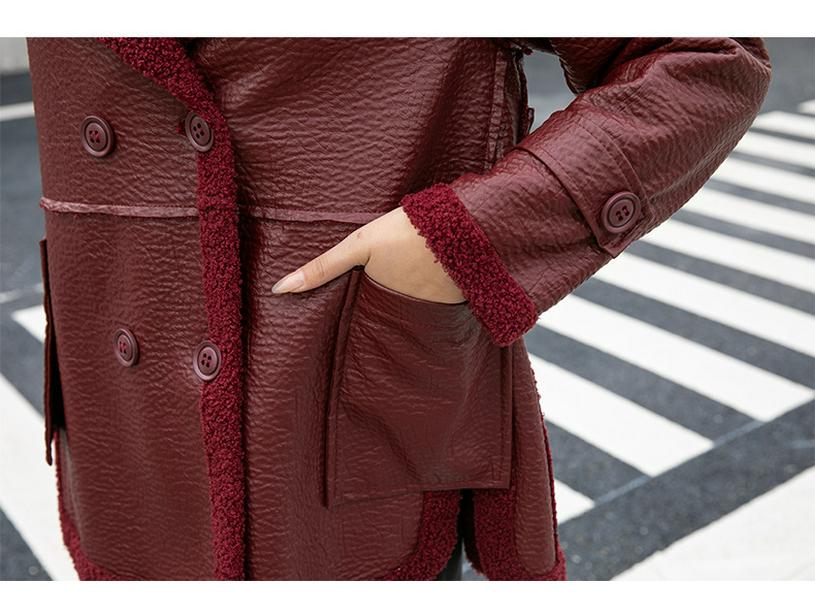 Двусторонняя куртка из ПУ кожи с меховой подкладкой и карманами - Женская модная повседневная верхняя одежда