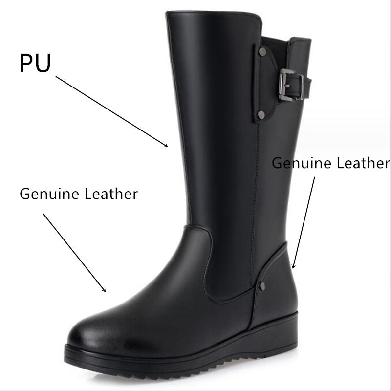 Female Winter Boots New Genuine Leather Female Boots Big Size Wool Booties Woman Non-slip