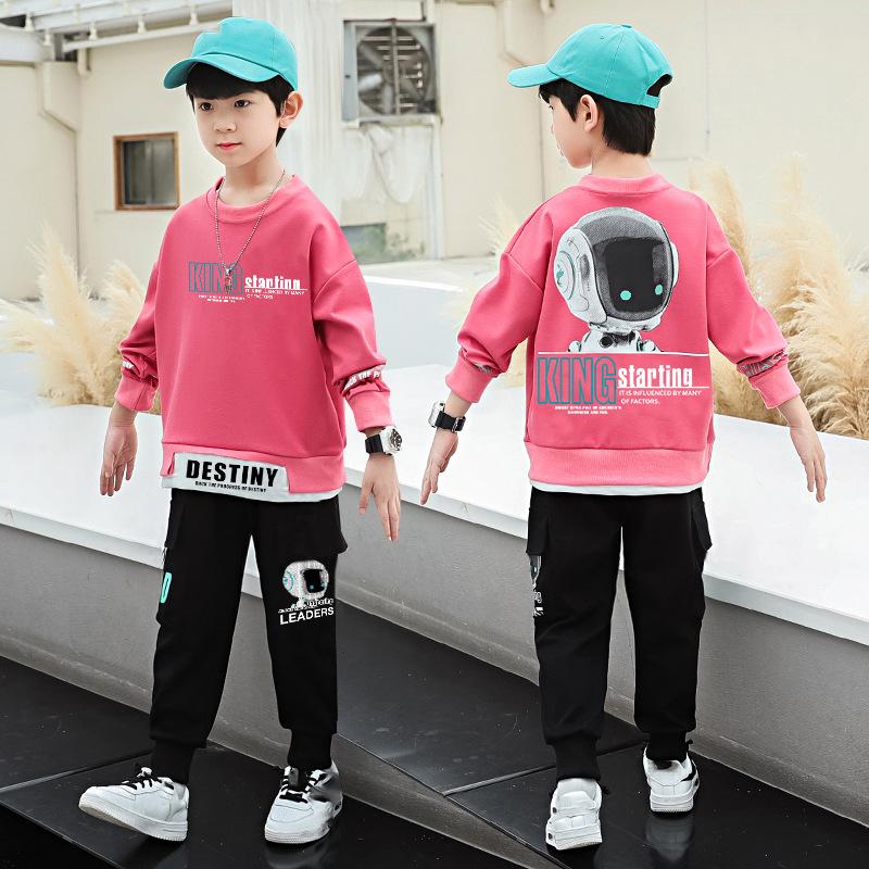Комплекты одежды для мальчиков весна-осень, детская уличная мода, спортивные штаны с рисунком, костюм из двух предметов