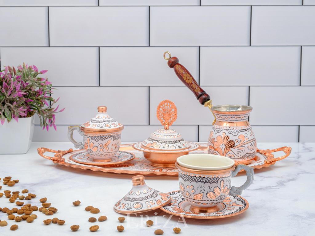 Турецкий медный кофейный сервиз с кофейником на 2 или 6 персон