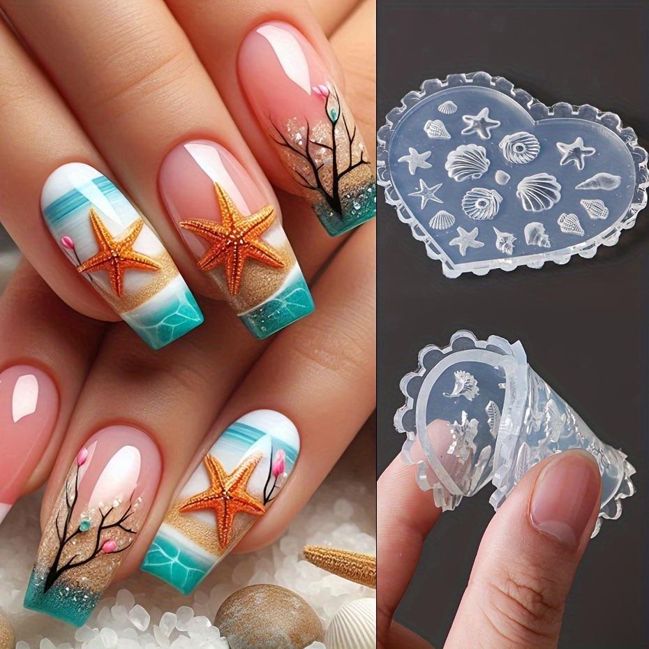 6 шт. Силиконовые формы для лепки – Летний пляжный стиль с морской звездой, ракушкой и золотой рыбкой, Трафарет для нейл-арта для DIY аксессуаров для ногтей и украшений из полимерной глины
