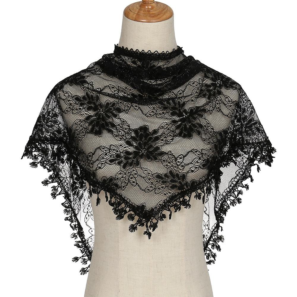 Embroidered Triangle Lace Scarf for Church Shawl Spanish Mantilla Catholic Veil Church Scarf for Women Handkerchief Black White