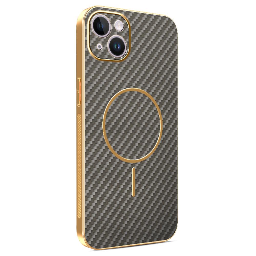 For iPhone 14 Plus Phone Case Carbon Fiber Textured Electroplated TPU Back Cover