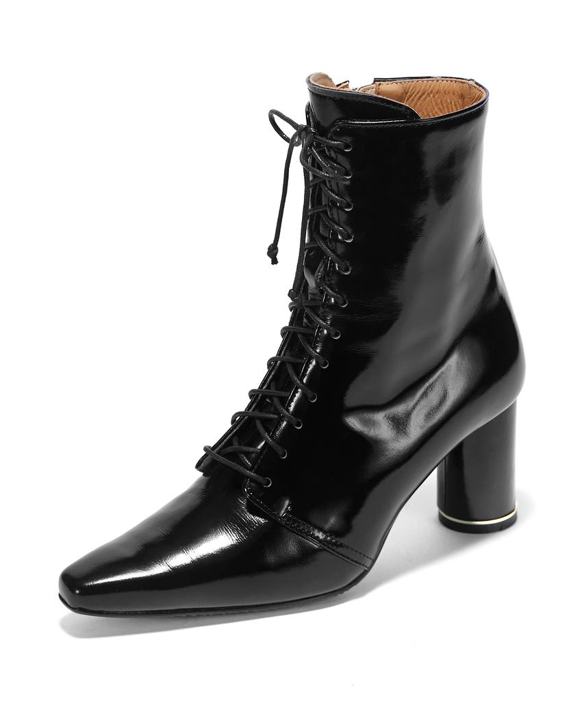 Briana Glossy Lace-Up Boots [Black]