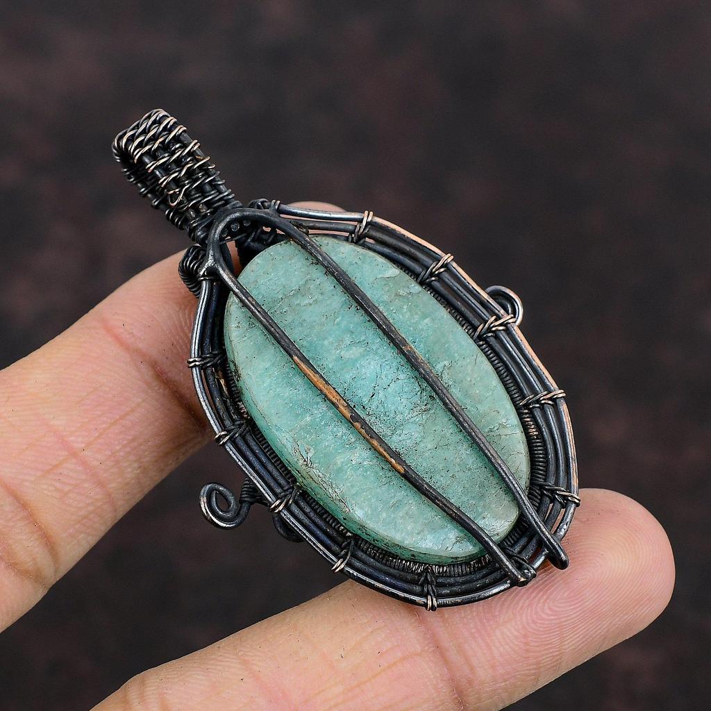 Amazonite Pendant Copper Wire Wrapped Pendant Real Gemstone Pendant Amazonite Copper Jewelry Handmade Pendant Gift For Mom Wire Wrap Jewelry