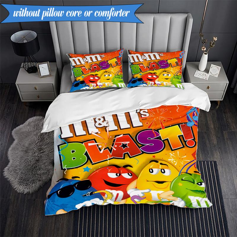 3PCS M Bean Printed Bedding Set For Bedroom dormitory, Includes 1 Duvet Cover & 2 Pillowcases for All Seasons Home Decor Fan gifts