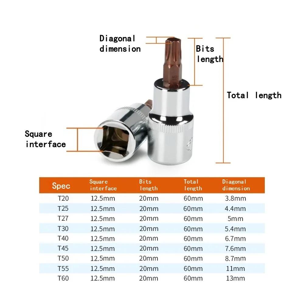 Torx Screwdriver Bit 1/2inch Socket Bits Adapter T20 T25 T30 T40 T45 T50 T55 T60 T70 Torx Socket Adapter For Ratchet Wrenches
