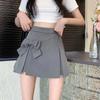Bow Design High Waist Women A-line Pleated Skirt Grey Suit Skirts Elegant Temperament Sweet Casual Spring Summer Korean Fashion