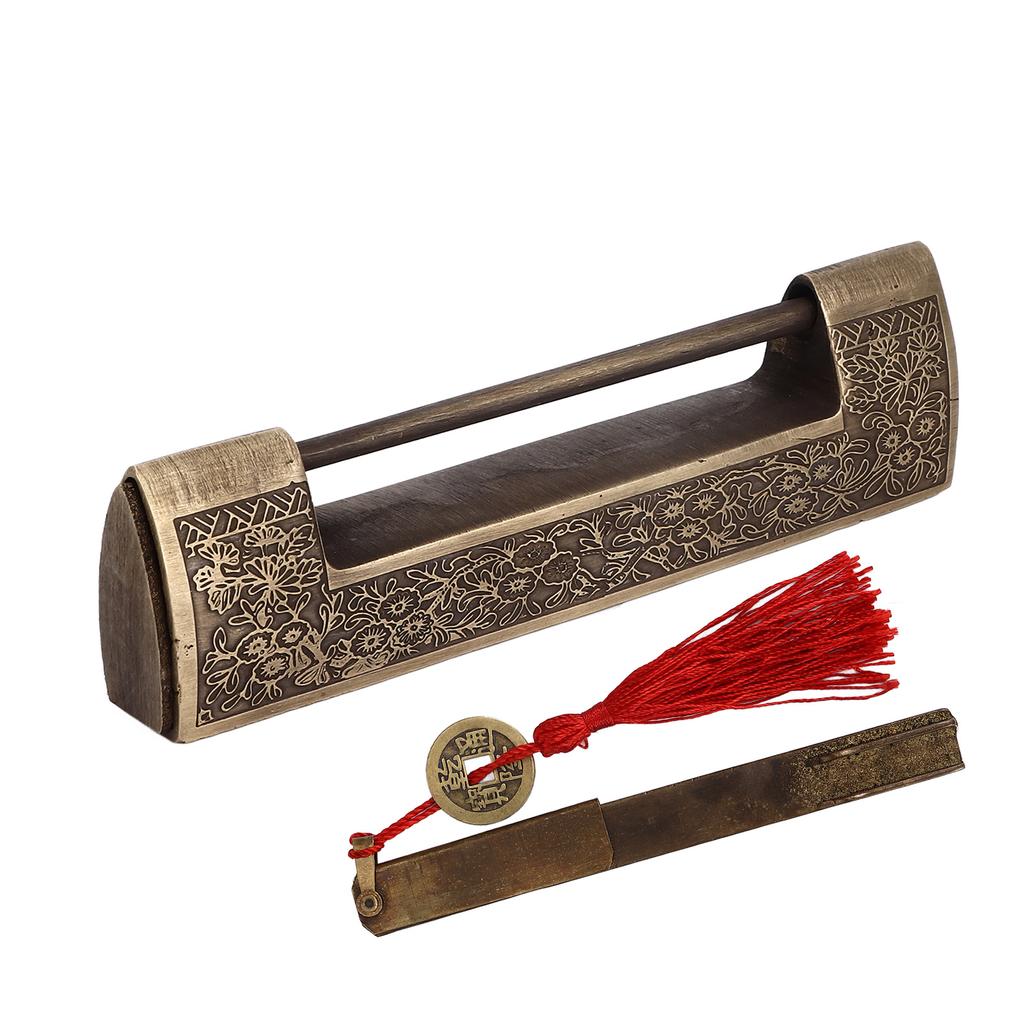 Китайский старинный замок Ретро Расстояние 9см/3,5дюйма Классический узор Латунный горизонтальный навесной замок для подарка