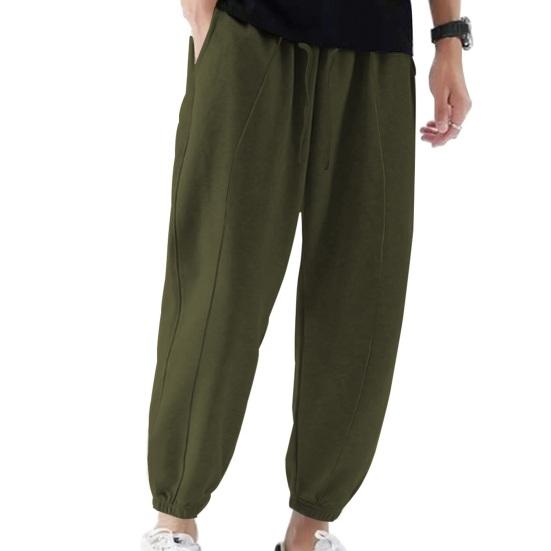 Мужские брюки с завязками и эластичной резинкой на талии, однотонные тонкие свободные спортивные брюки с ремешками на щиколотке, повседневные брюки-шаровары для повседневной носки