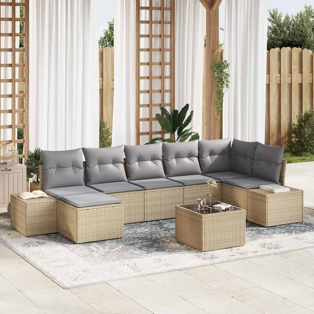 Garden Sofa Set with Cushions and Storage 7 pcs Beige Poly Rattan