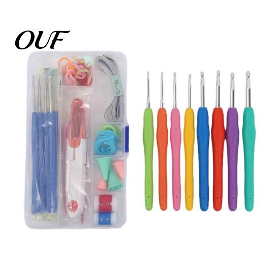 Soft Grip Crochet Hooks Metal Set, Includes Yarn Needles Stitch Markers Tape Measure, with Supplies Storage Case Case, Rubber Handle Hooks, Tools for