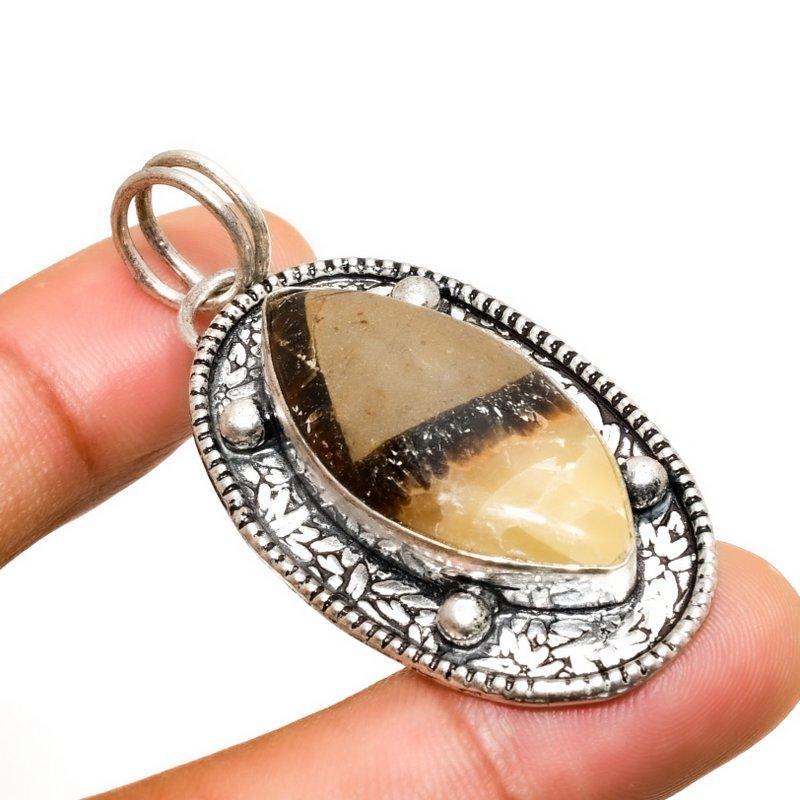 Septerian Stone Gemstone Handmade 925 Silver Plated Jewelry Pendant 1.89"