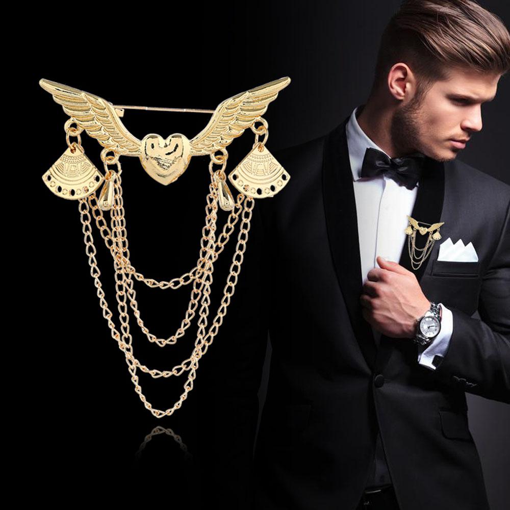 Suit Retro Chain Angle Wing Lapel Pin Heart-Shaped Jewelry Brooches Fashion Accessories Brooch Pins