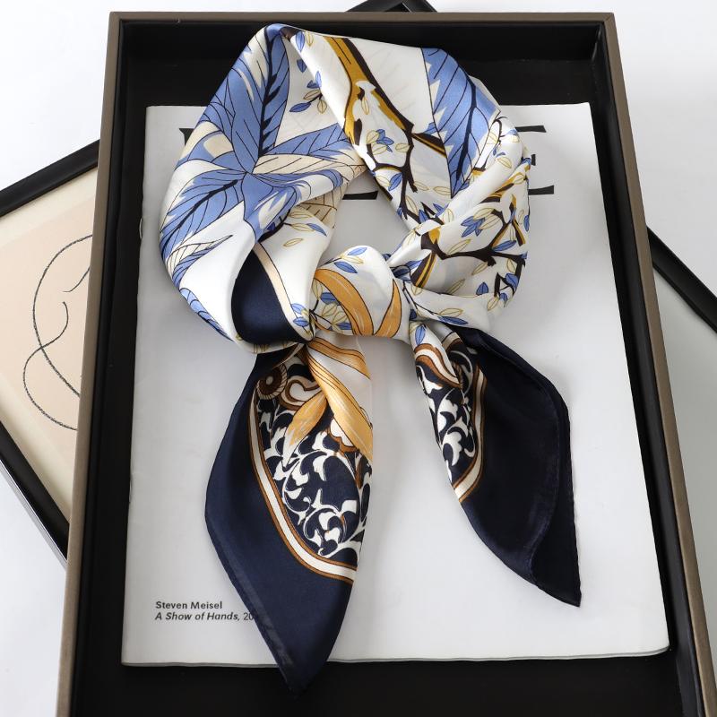 Luxury Women Silk Square Scarf Shawl Fashion Xiaoxiangfeng Print Design Satin Hijab Wraps Neckerchief Female Hair Bands 70*70CM