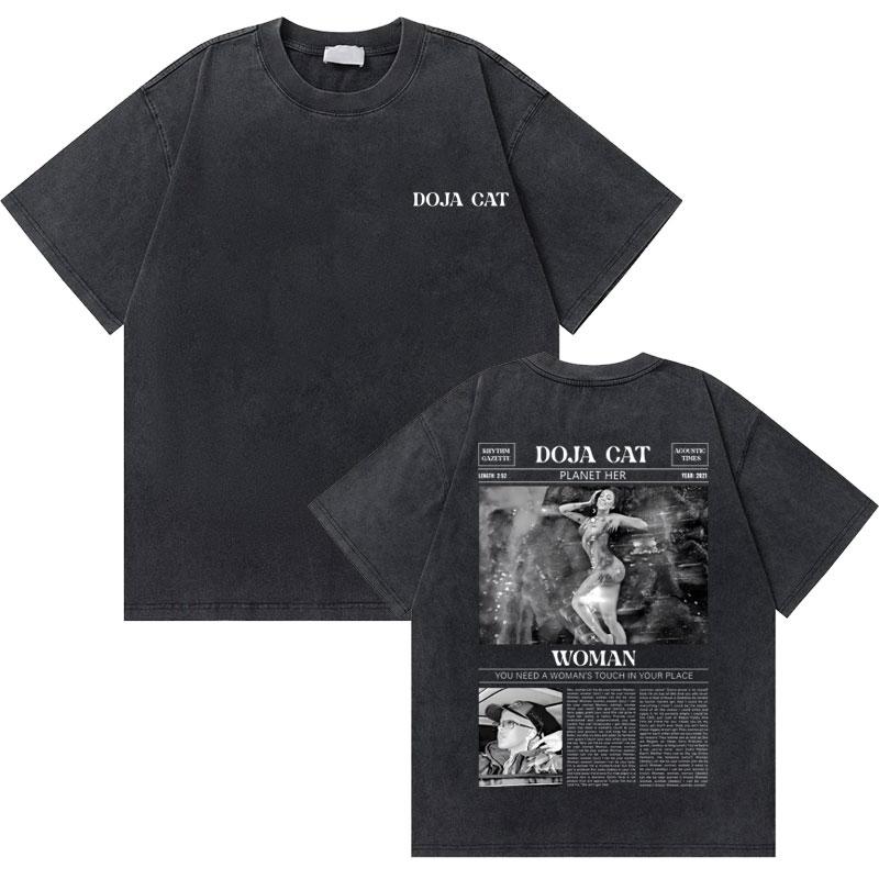 Washed Old Vintage Rapper Doja Cat Planet Her Graphic Tshirt Men Women Hip Hop Oversized Tees Short Sleeve Male Fashion Tshirt