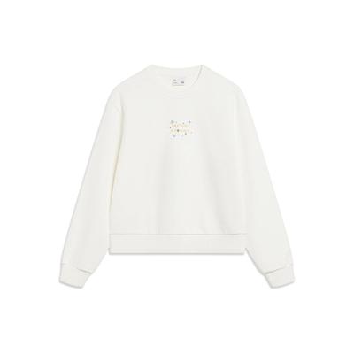 Li Ning Sports Lifestyle Series Letter Print Флисовый теплый свободный пуловер Толстовка Женская толстовка Off-White AWDT816-1