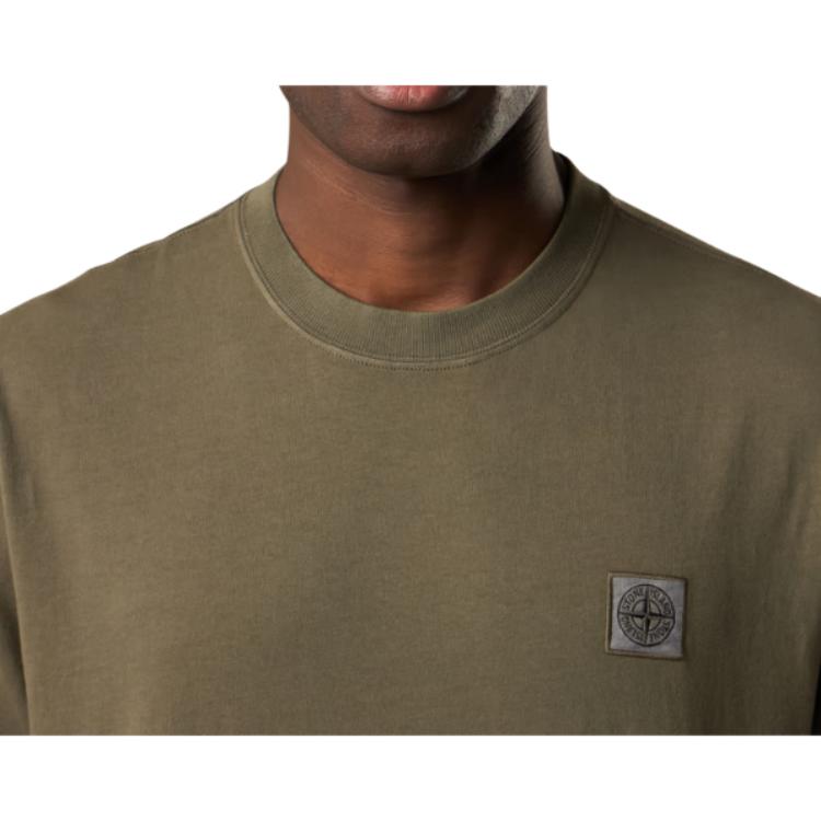 STONE ISLAND Однотонная футболка с логотипом и круглым вырезом, короткий рукав, мужские топы, цвет Армейский зеленый K1S1521000-34S0115-V0054