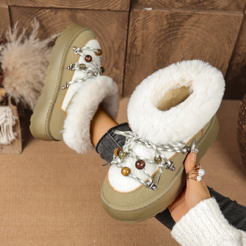2025 New Women Boots Round Toe Outdoor Thick Bottom Shoes for Women Cross Strap Decoration Short Plush Snow Boots Women