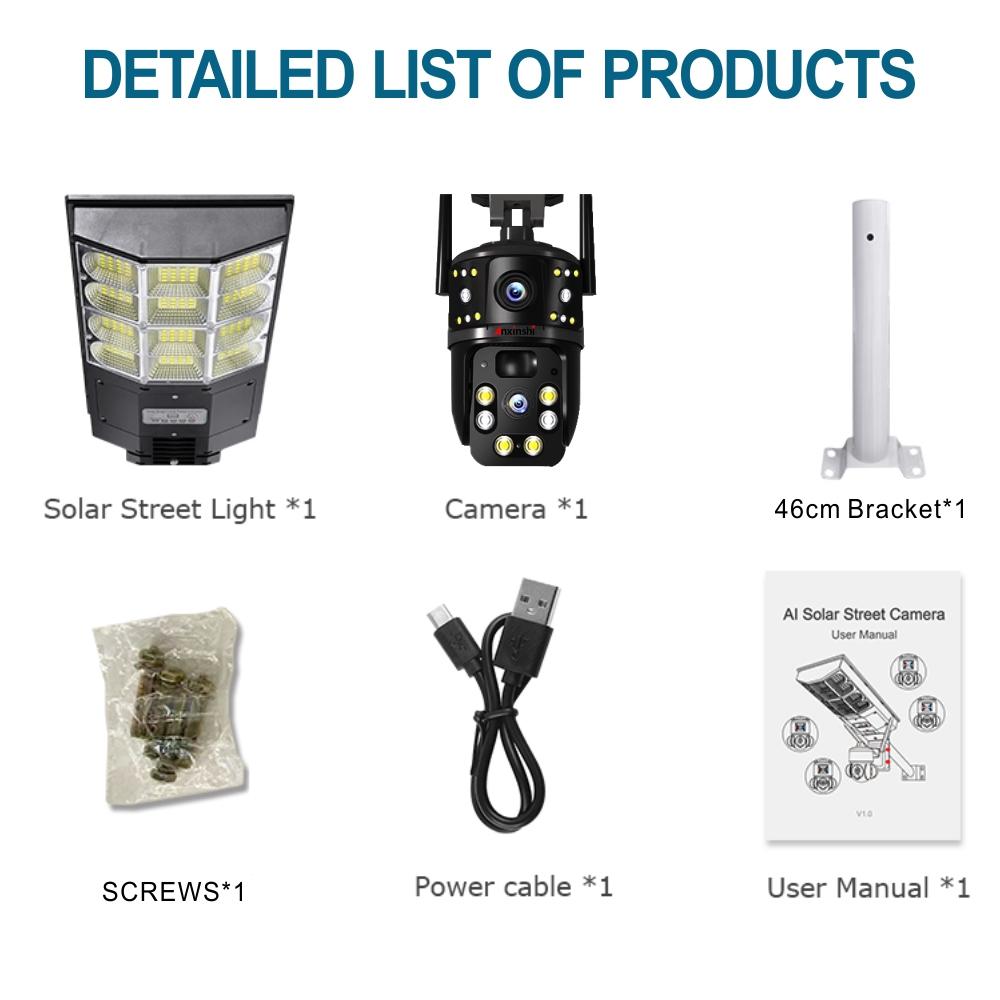 Solar Street Light Three Screen Monitoring Camera, Outdoor Day and Night Full-color Mobile Phone Remote Wireless Camera