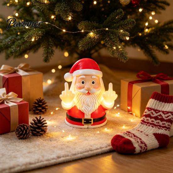 Humorous Christmas Party Decor Middle Finger Light, Naughty Santa Claus Reindeer Giving Lamp with LED Whimsical Gifts for Colleagues Warm Glow,