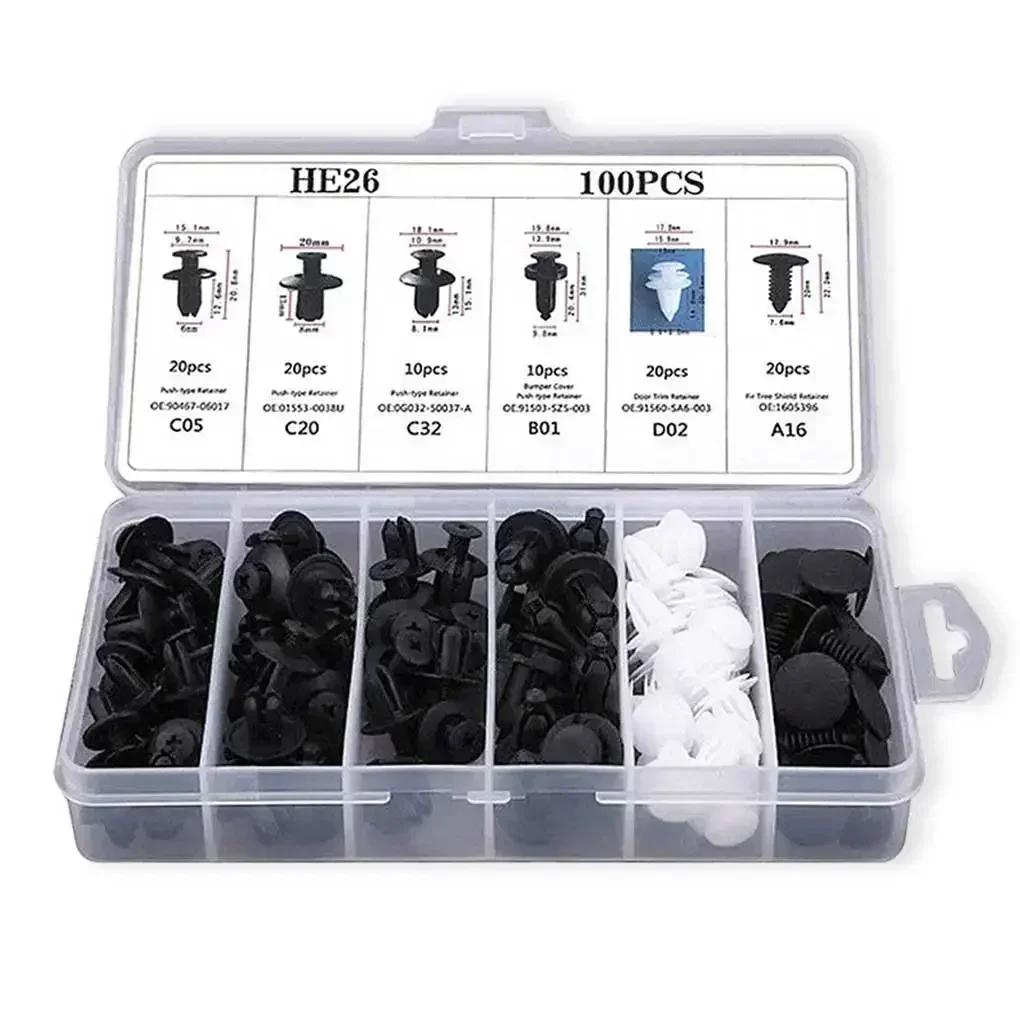 100pcs Auto Fastener Clip Car Fender Push Retainer Pin Rivet Bumper for Door Trim Panel Retainer Black White for All Car