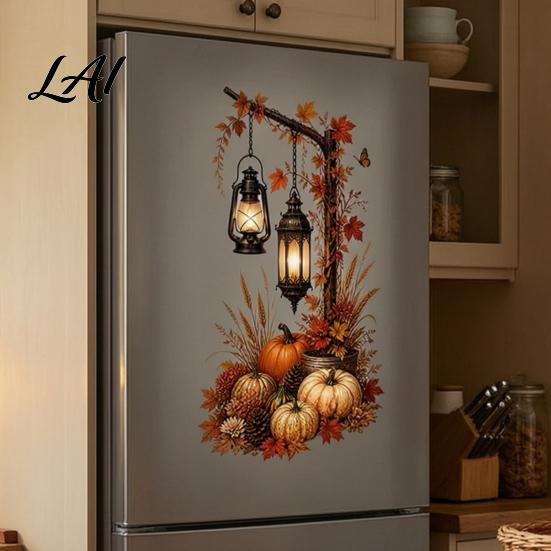Holiday Glass Door Decals Autumn Pumpkin Street Lamp & Maple Leaves Wall Sticker Waterproof PVC Fall Harvest Vinyl Stickers Decal Decorative