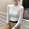 Женская рубашка с полуводолазкой на осень и зиму, утолщенный бархатный внутренний слой, высококачественный облегающий топ из матового белого цвета с длинными рукавами.