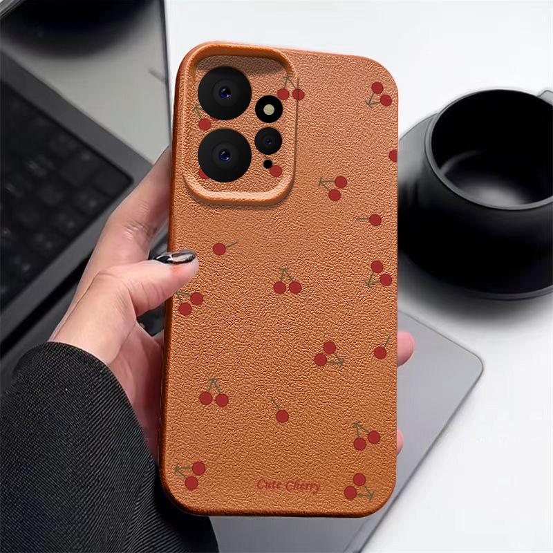 Тонкий чехол из матовой кожи с принтом вишни TPU для Xiaomi 13T Pro Poco X6 Redmi Note 14 Pro 13 12 11, мягкий противоударный защитный чехол для телефона