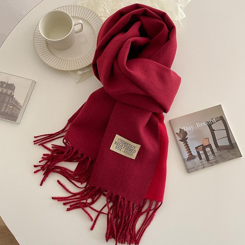 Double-sided Imitation Cashmere Scarf Women's Winter Warmth Couple High-end Mid-length Scarf Solid Color All-match Shawl