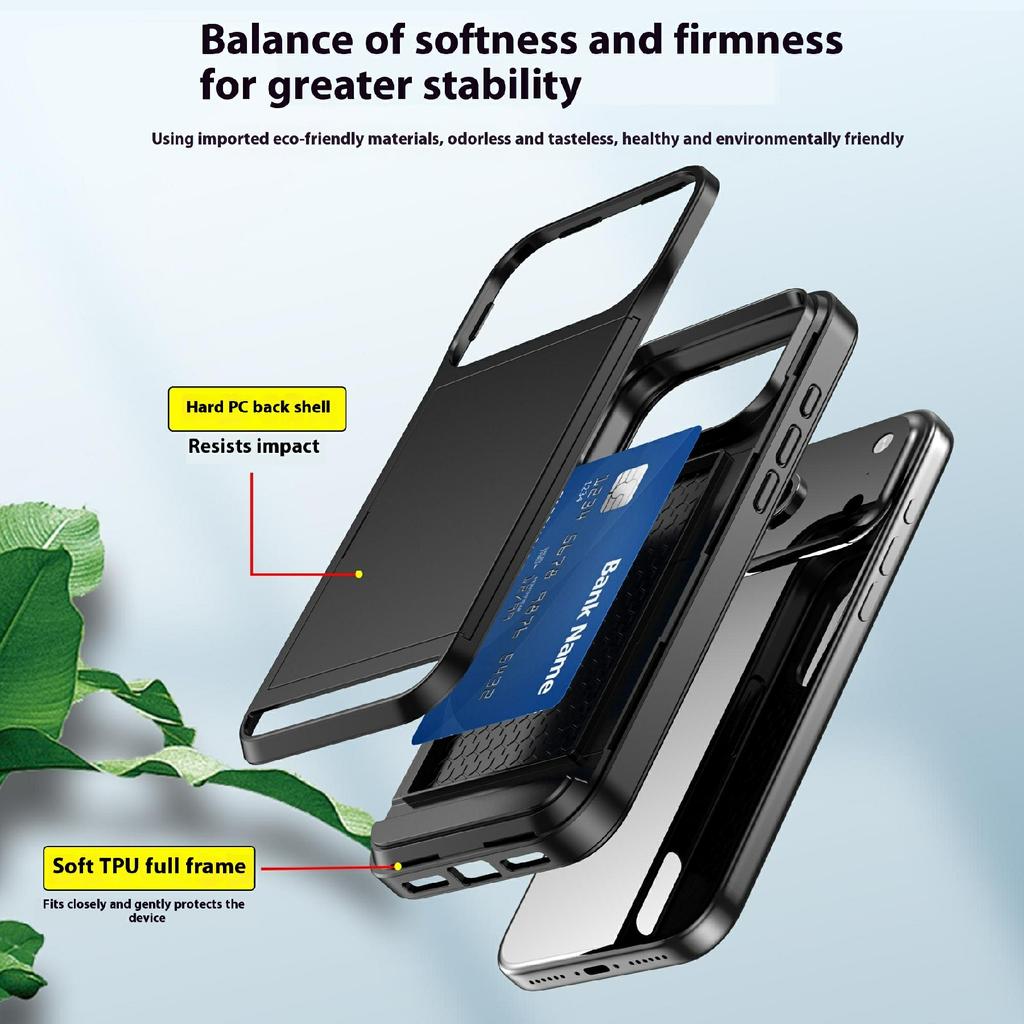 Чехол для iPhone 17 Pro со сдвижным держателем для карт, задняя крышка для телефона из ПК+ТПУ