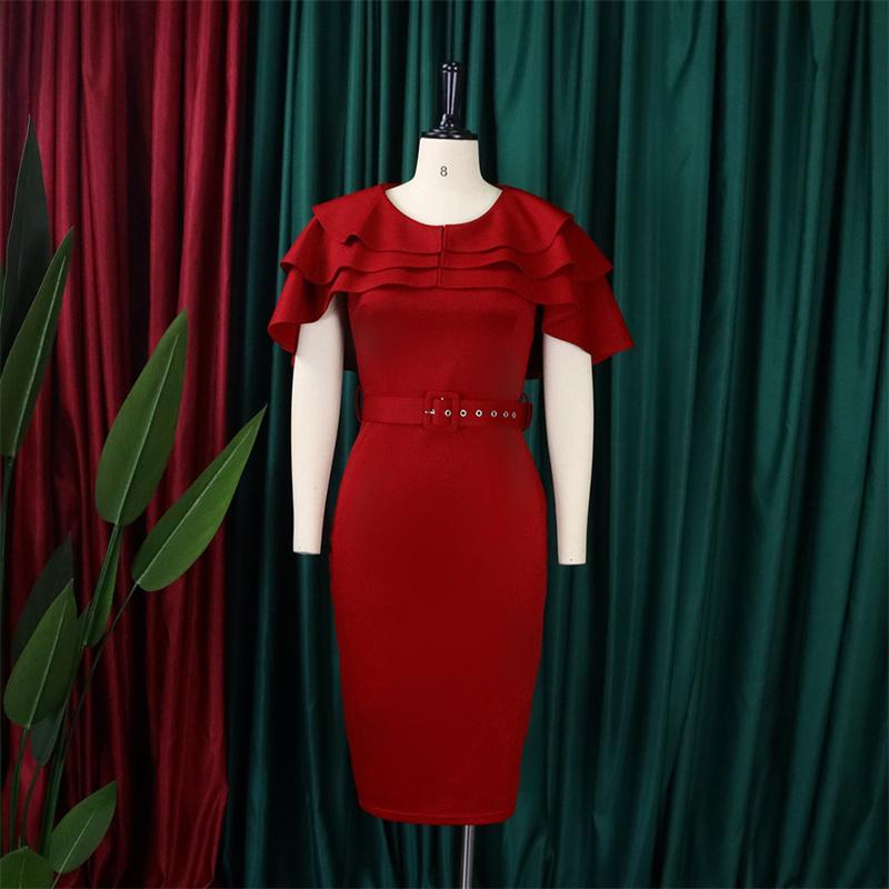 Размер платья с рюшами на рукавах Женская одежда Короткое африканское большое платье-футляр Ol