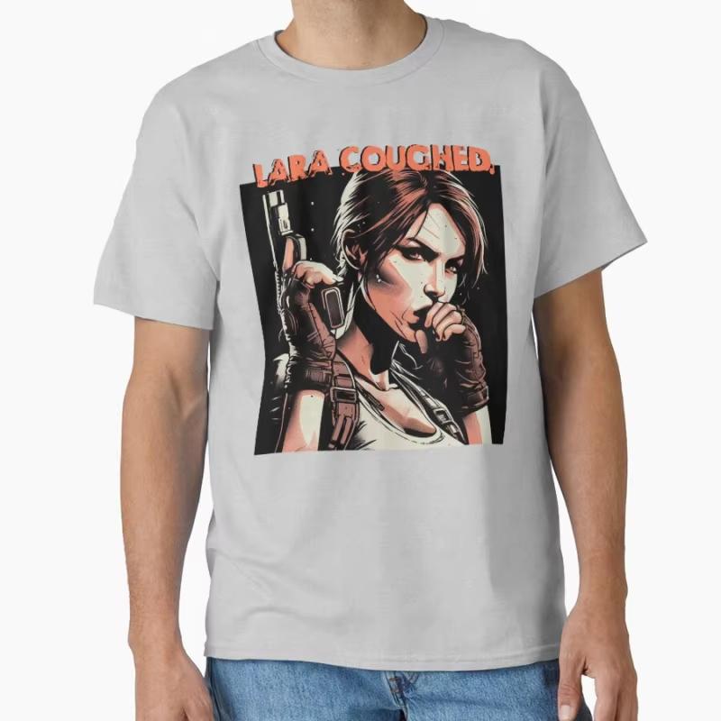 Лара Кашлянула Tomb Raider Лара Крофт 80-е Видеоигра Подарок футболка для мужчины женщины Топы хлопок с принтом Одежда